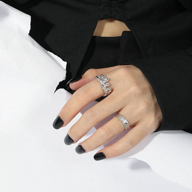 Lovcia Adjustable Sterling Silver CZ Ring Two Stones-Rings-Rhodium-Rhodium
