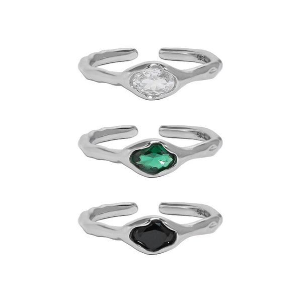 Lovcia Adjustable Sterling Silver Oval CZ Open Ring-Rings-White CZ-White CZ