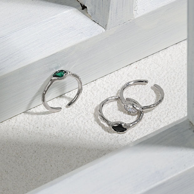 Lovcia Adjustable Sterling Silver Oval CZ Open Ring-Rings-White CZ-White CZ
