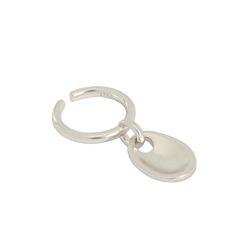 Lovcia Adjustable Sterling Silver Ring With Oval Charm-Rings-Rhodium-Rhodium