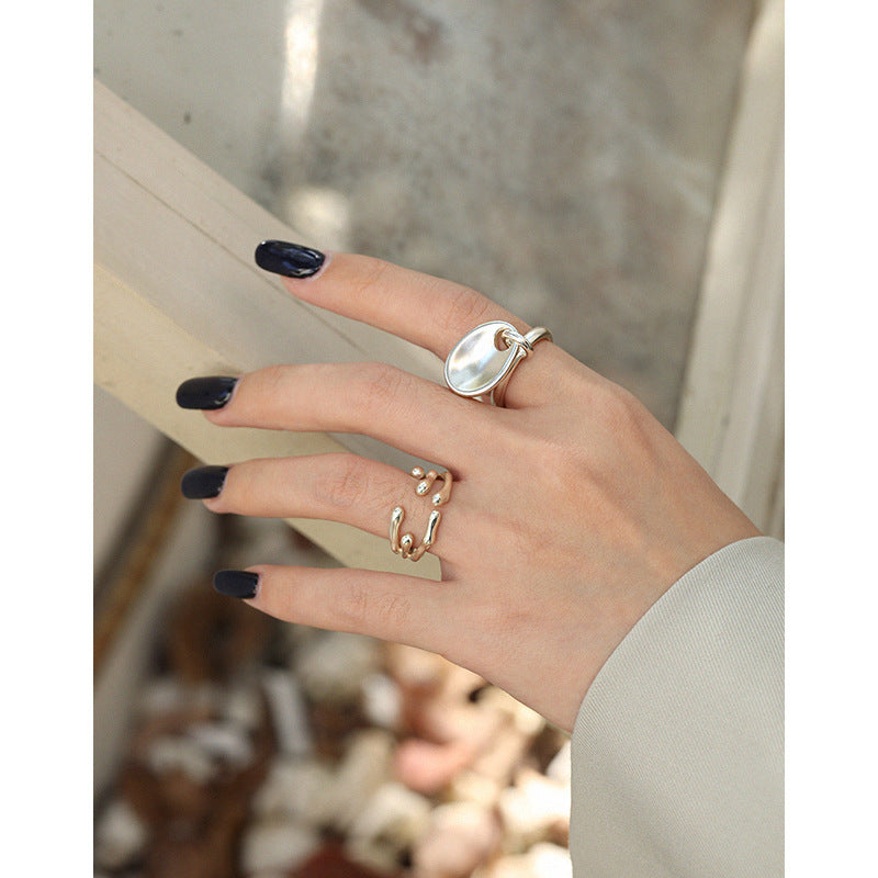 Lovcia Adjustable Sterling Silver Ring With Oval Charm-Rings-Rhodium-Rhodium