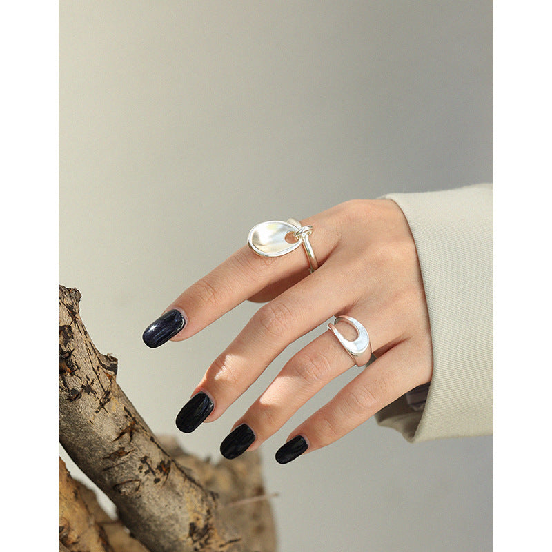 Lovcia Adjustable Sterling Silver Ring With Oval Charm-Rings-Rhodium-Rhodium