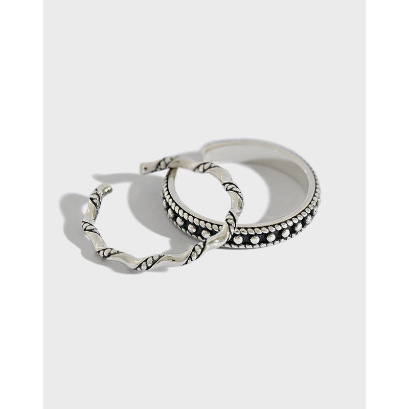 Lovcia Adjustable Sterling Silver Twisted Wave Beads Ring-Rings-Beads Ring-Beads Ring