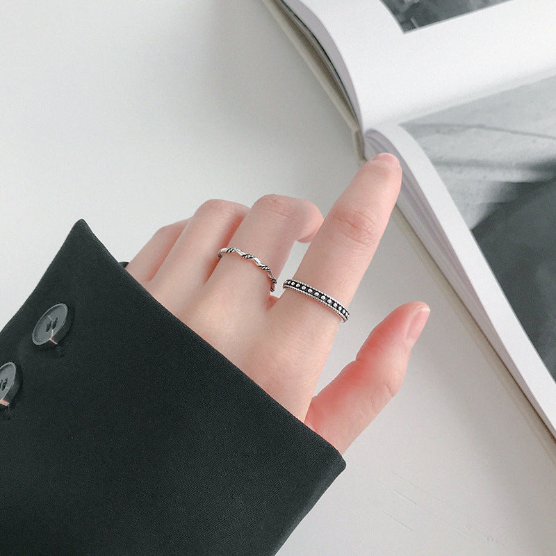 Lovcia Adjustable Sterling Silver Twisted Wave Beads Ring-Rings-Beads Ring-Beads Ring
