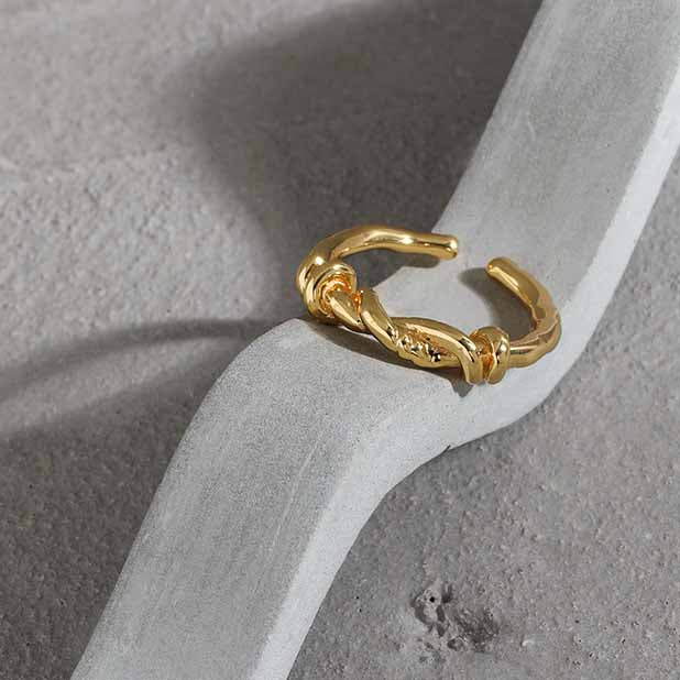 Lovcia Adjustable Twisted Knot Ring Gold Plated 925-Rings-Yellow Gold-Yellow Gold
