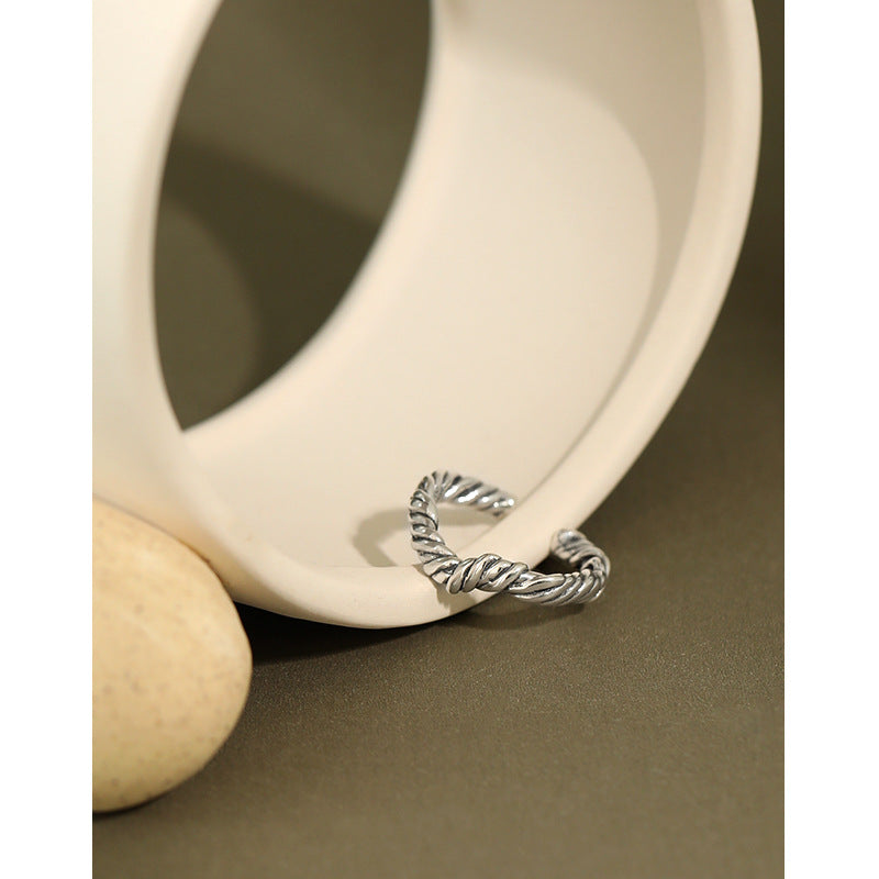 Lovcia Adjustable Twisted V Wave 925 Sterling Silver Ring-Rings-Vintage-Vintage