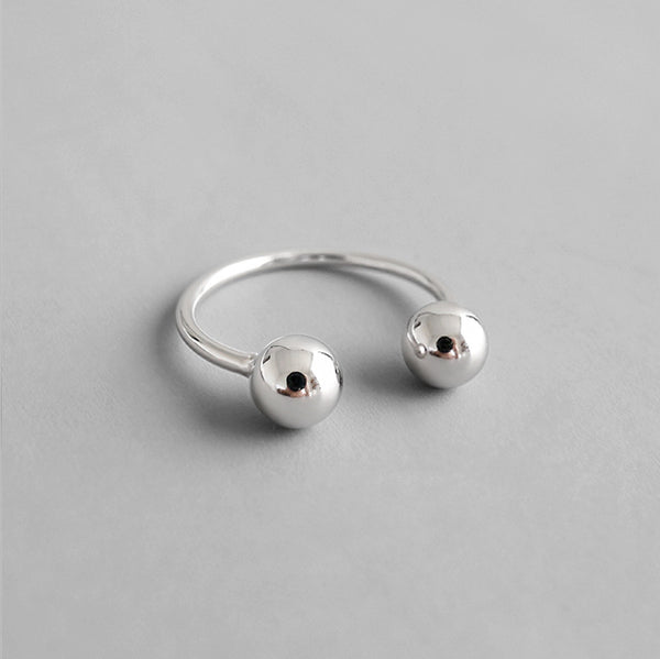 Lovcia Adjustable Two Bead Ring 925 Sterling Silver Open-Rings-US 5-US 5