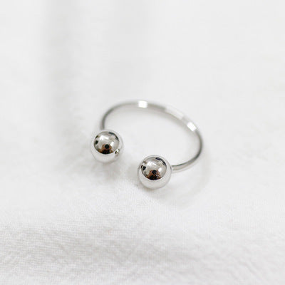 Lovcia Adjustable Two Bead Ring 925 Sterling Silver Open-Rings-US 5-US 5
