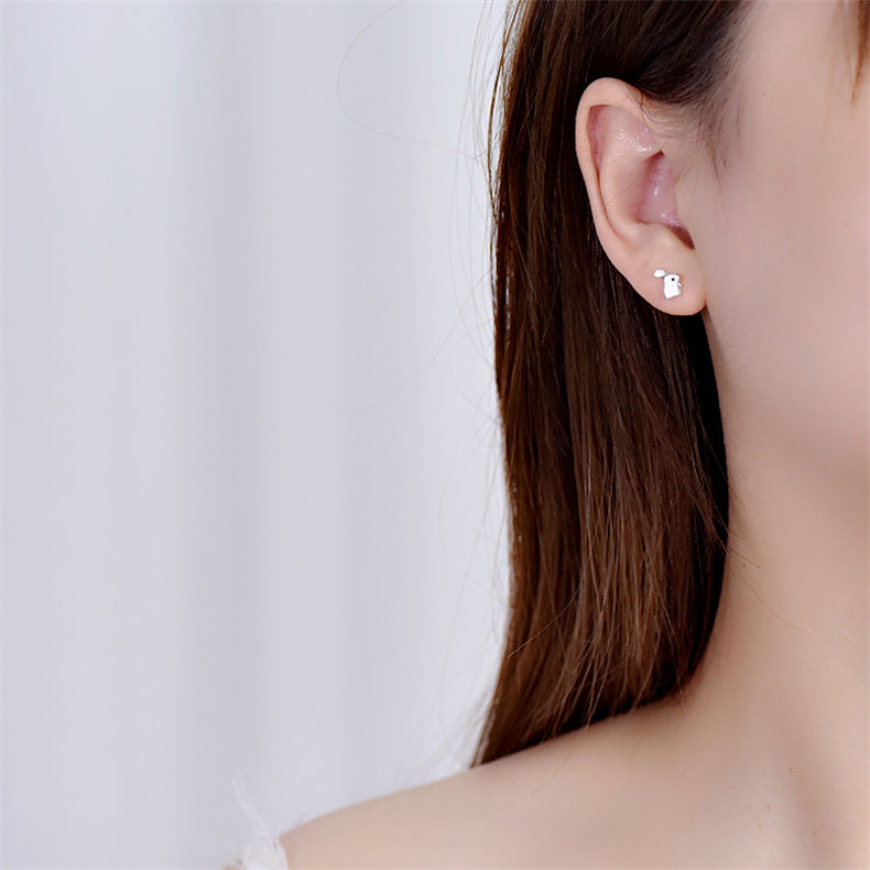 Lovcia Adorable Asymmetric Rabbit and Carrot 925 Sterling Silver Stud Earrings for Women-Earrings-Silver-Silver
