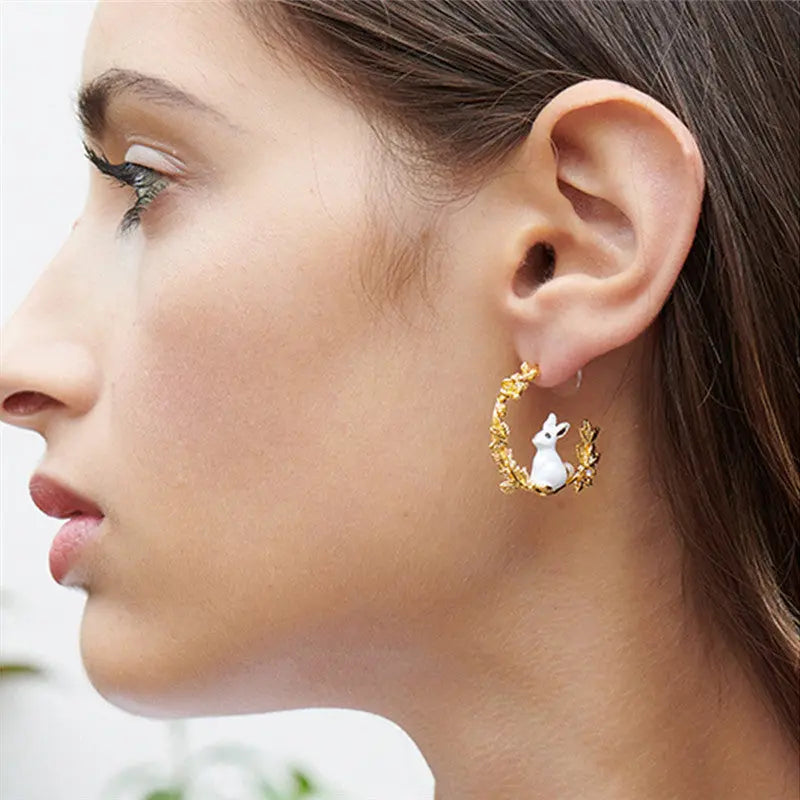 Lovcia Adorable Bunny Copper Wheat Ear Earrings for Women-Earrings-Gold-Gold