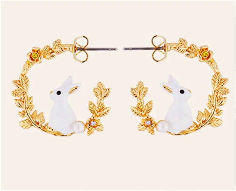 Lovcia Adorable Bunny Copper Wheat Ear Earrings for Women-Earrings-Gold-Gold