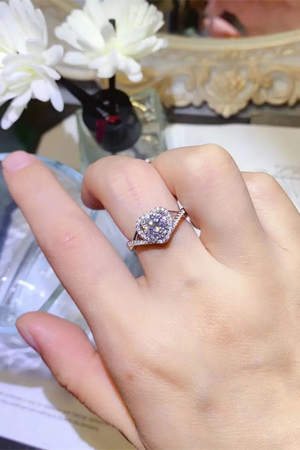 Lovcia Adored 1 Carat Moissanite 925 Sterling Silver Heart Ring-Rings-White-4.5-White