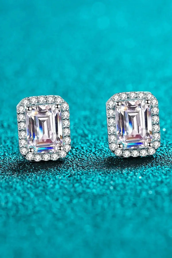 Lovcia Adored 1 Carat Moissanite Rhodium-Plated Square Stud Earrings-Earrings-Silver-One Size-Silver