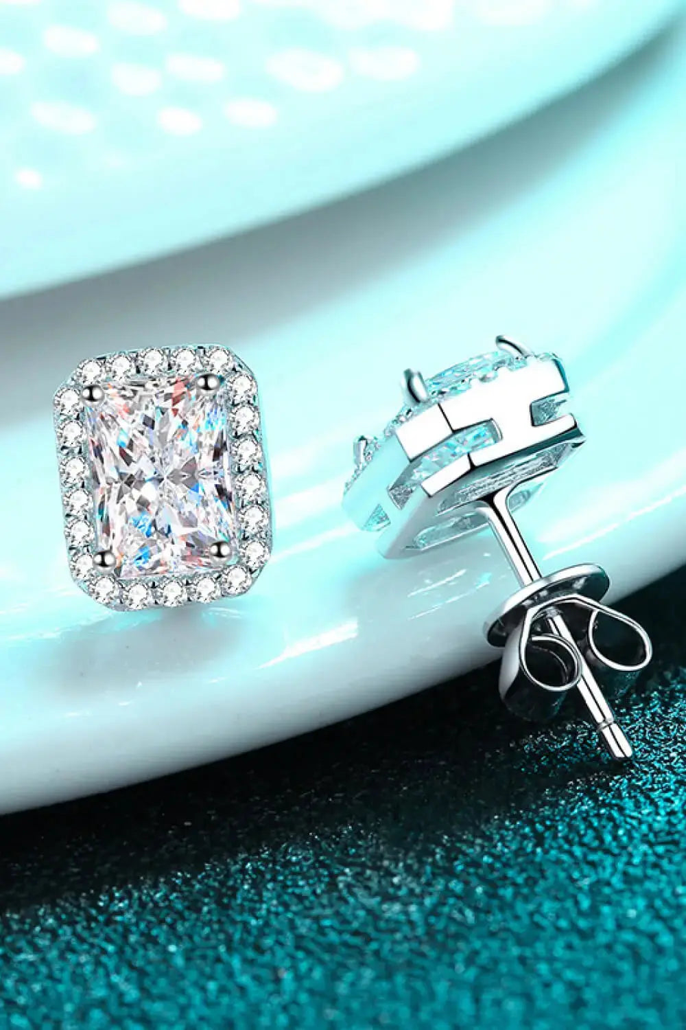 Lovcia Adored 1 Carat Moissanite Rhodium-Plated Square Stud Earrings-Earrings-Silver-One Size-Silver
