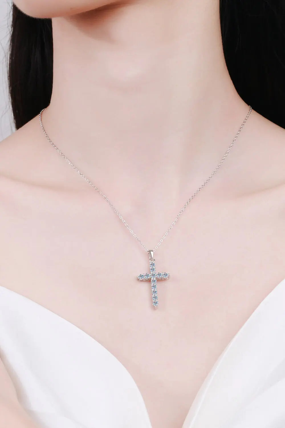Lovcia Adored 925 Sterling Silver Cross Moissanite Necklace-Necklaces-Silver-One Size-Silver