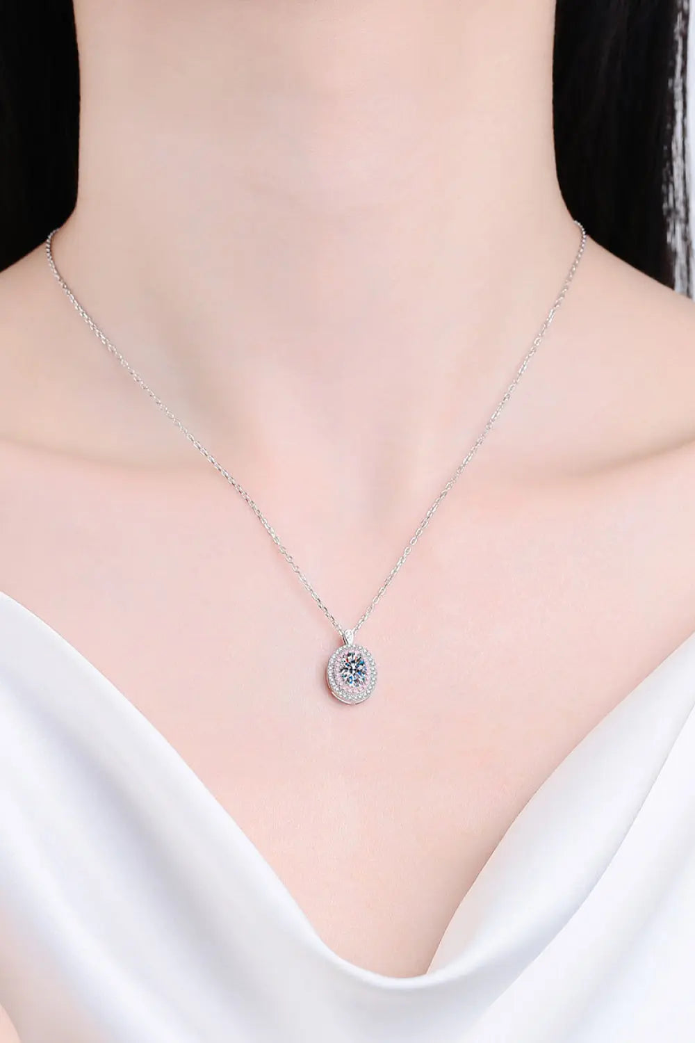 Lovcia Adored 925 Sterling Silver Rhodium-Plated 1 Carat Moissanite Pendant Necklace-Necklaces-Silver-One Size-Silver