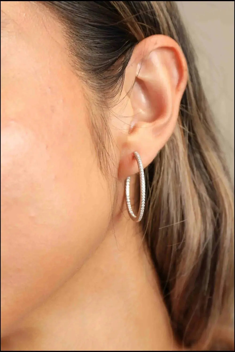 Lovcia Adored Inlaid Moissanite 925 Sterling Silver Hoop Earrings-Earrings-Silver-One Size-Silver