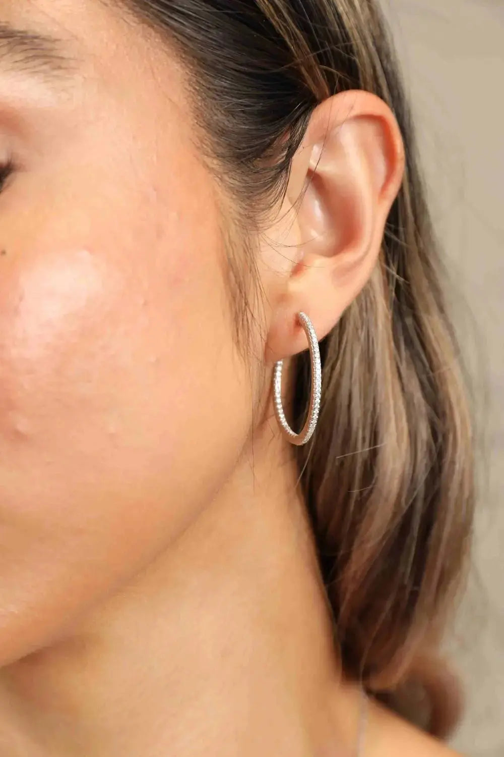 Lovcia Adored Inlaid Moissanite 925 Sterling Silver Hoop Earrings-Earrings-Silver-One Size-Silver