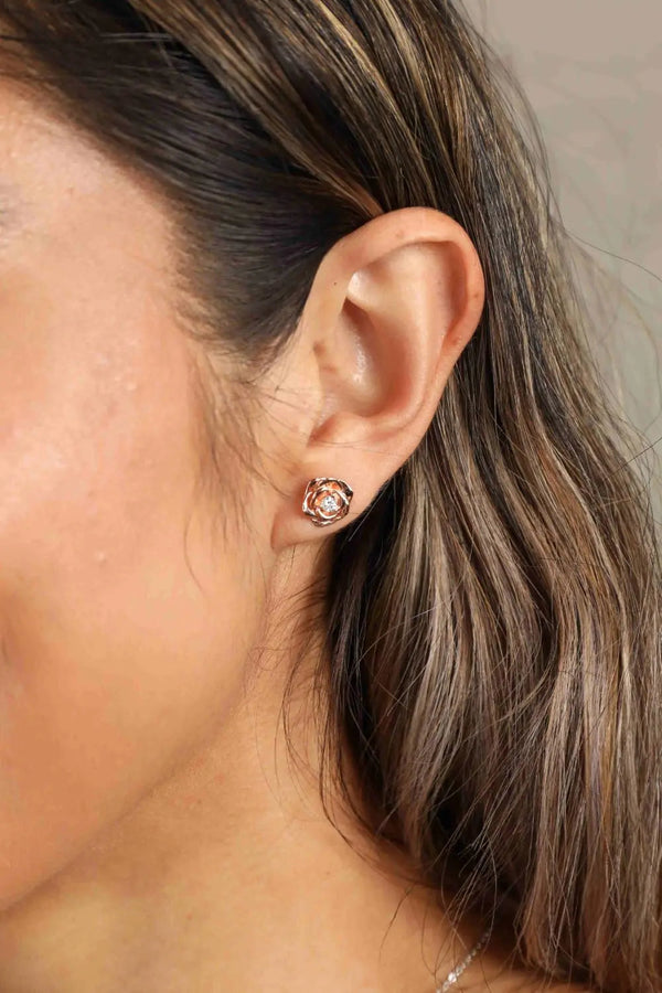 Lovcia Adored Moissanite Flower 925 Sterling Silver Earrings-Earrings-Rose Gold-One Size-Rose Gold