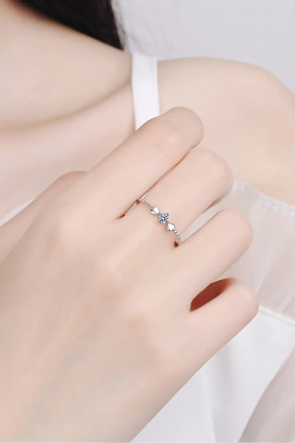 Lovcia Adored Moissanite Heart 925 Sterling Silver Ring-Rings-Silver-4-Silver