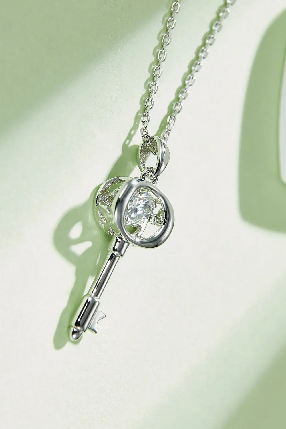 Lovcia Adored Moissanite Key Pendant Necklace-Necklaces-Silver-One Size-Silver