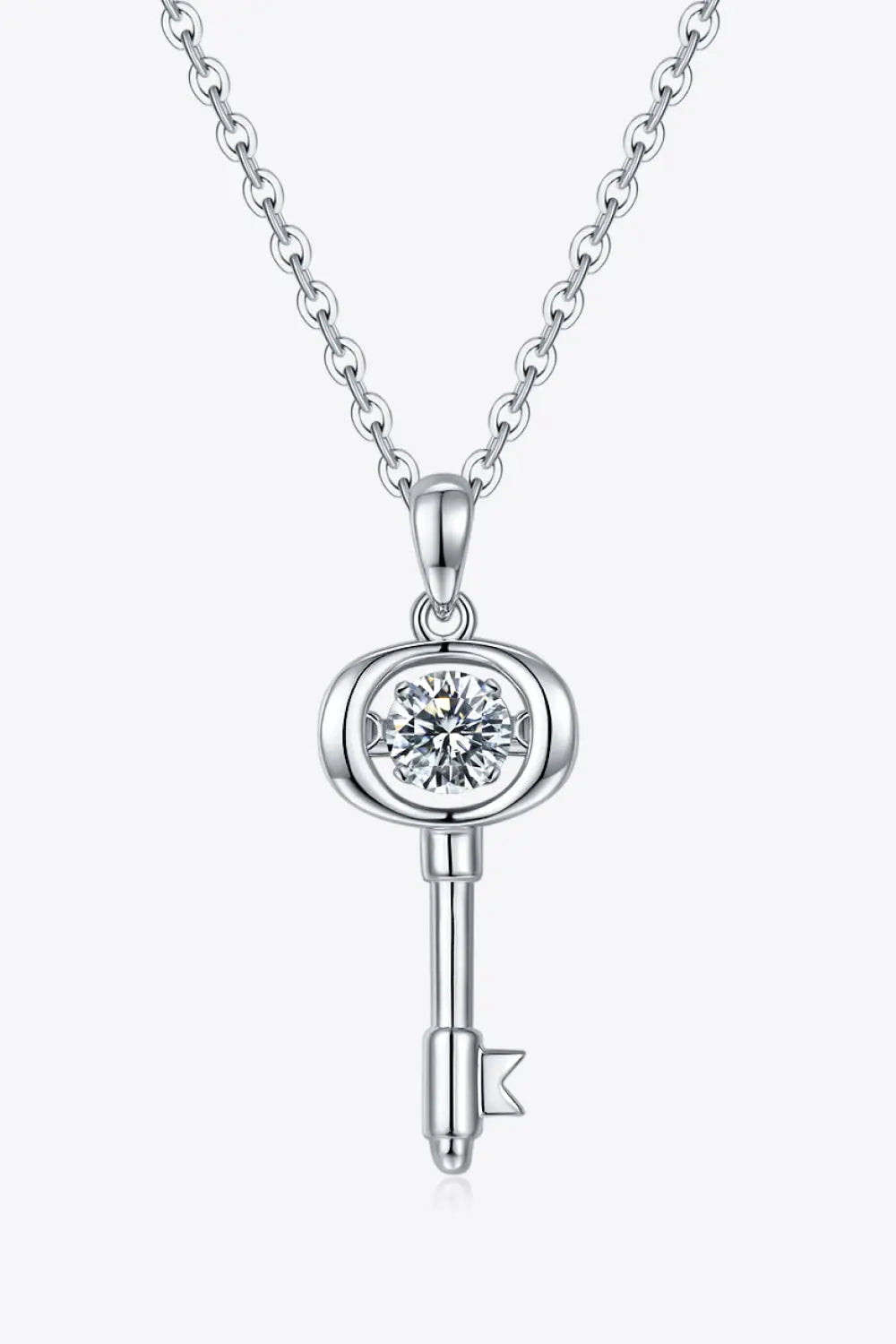 Lovcia Adored Moissanite Key Pendant Necklace-Necklaces-Silver-One Size-Silver