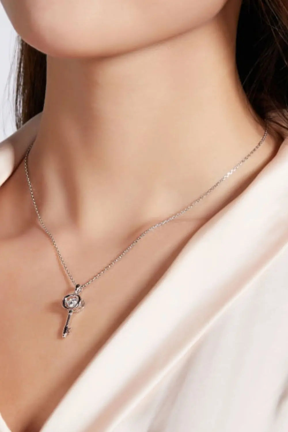 Lovcia Adored Moissanite Key Pendant Necklace-Necklaces-Silver-One Size-Silver