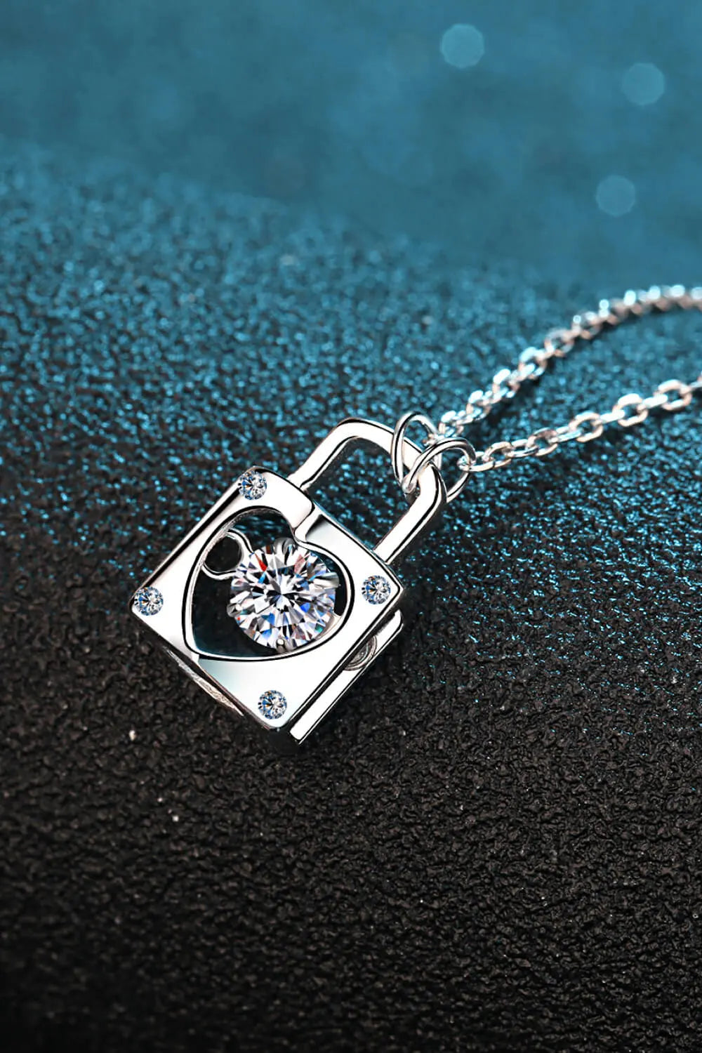 Lovcia Adored Moissanite Lock Pendant Necklace-Necklaces-Silver-One Size-Silver