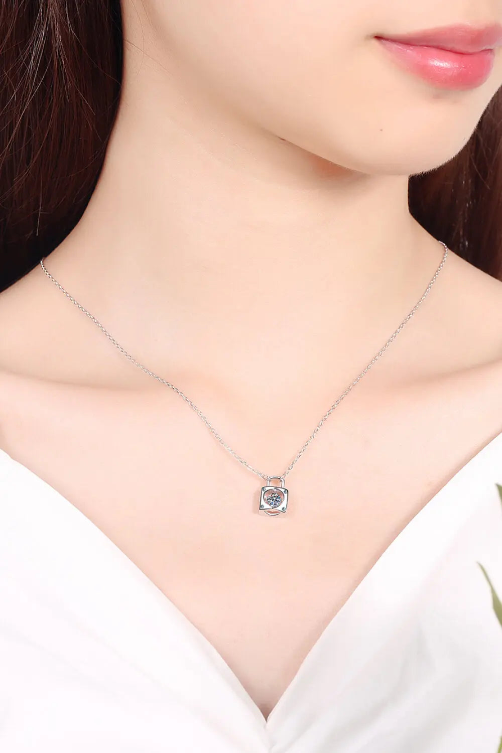 Lovcia Adored Moissanite Lock Pendant Necklace-Necklaces-Silver-One Size-Silver