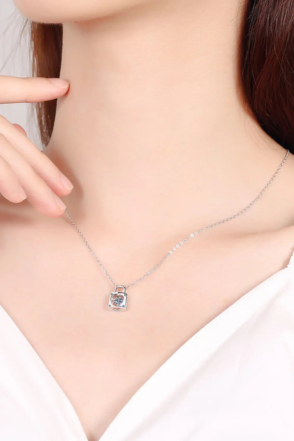 Lovcia Adored Moissanite Lock Pendant Necklace-Necklaces-Silver-One Size-Silver