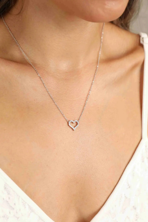 Lovcia Adored Moissanite Platinum-Plated Heart Necklace-Necklaces-Silver-One Size-Silver
