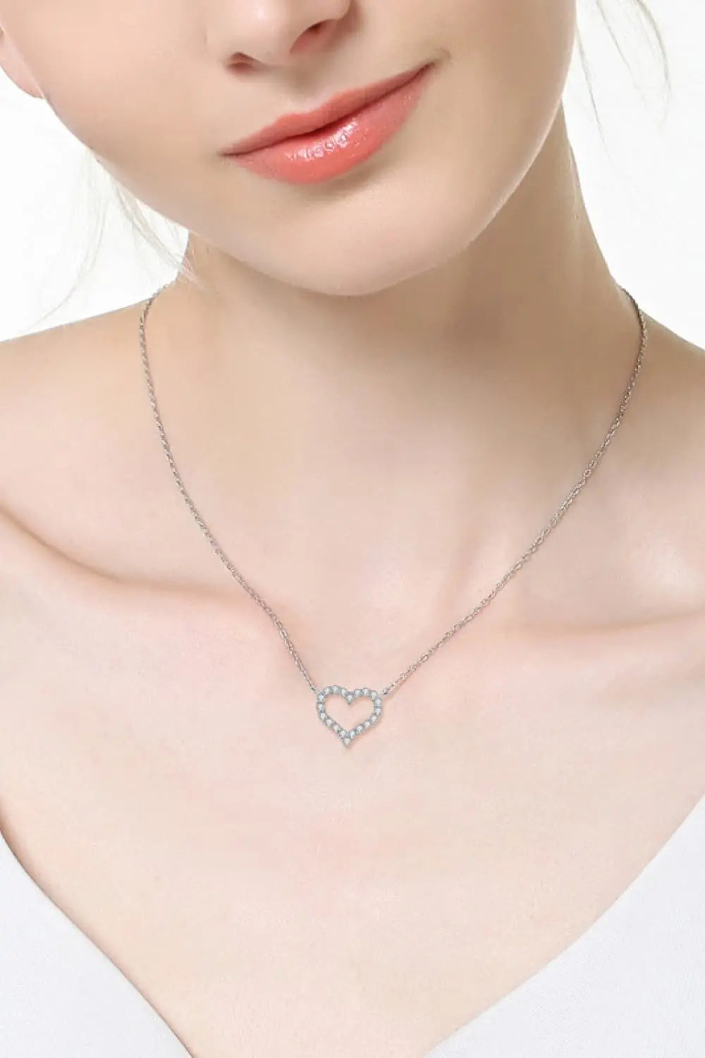 Lovcia Adored Moissanite Platinum-Plated Heart Necklace-Necklaces-Silver-One Size-Silver