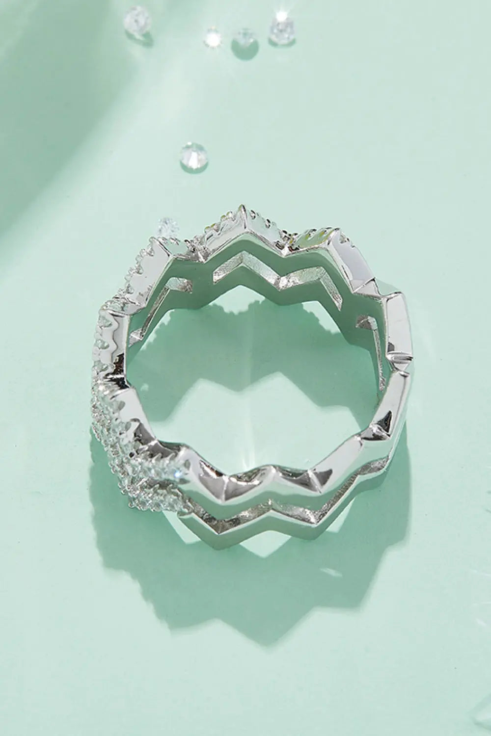 Lovcia Adored Moissanite Zigzag Stacking Rings-Rings-Silver-4.5-Silver