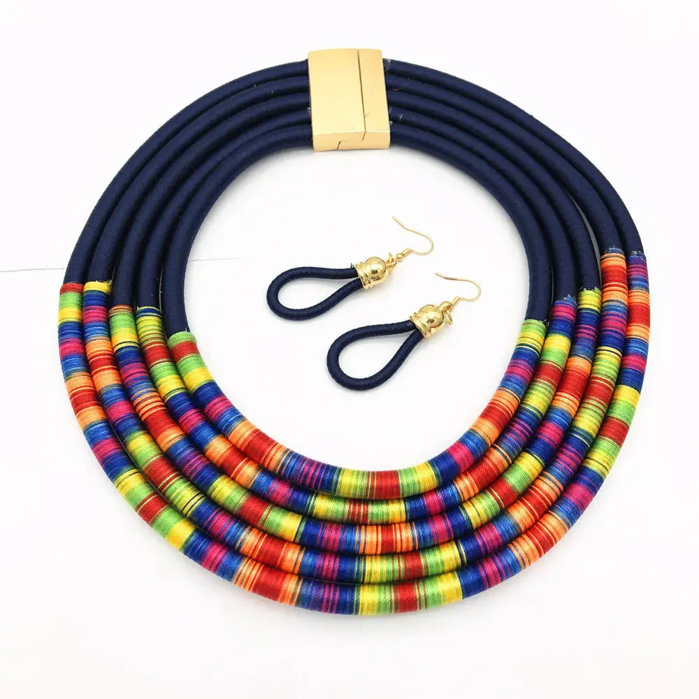 Lovcia African Multilayer Choker Necklaces Earrings Jewellery Sets-Necklaces-Blue-Blue