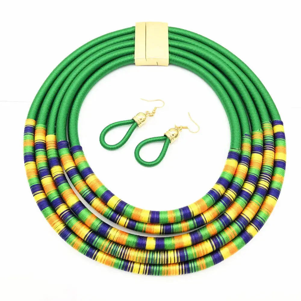 Lovcia African Multilayer Choker Necklaces Earrings Jewellery Sets-Necklaces-Green-Green