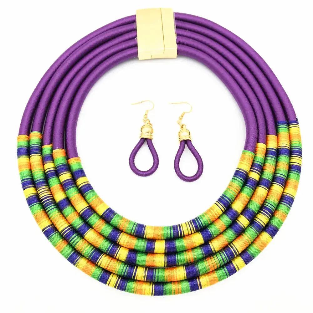 Lovcia African Multilayer Choker Necklaces Earrings Jewellery Sets-Necklaces-Purple-Purple