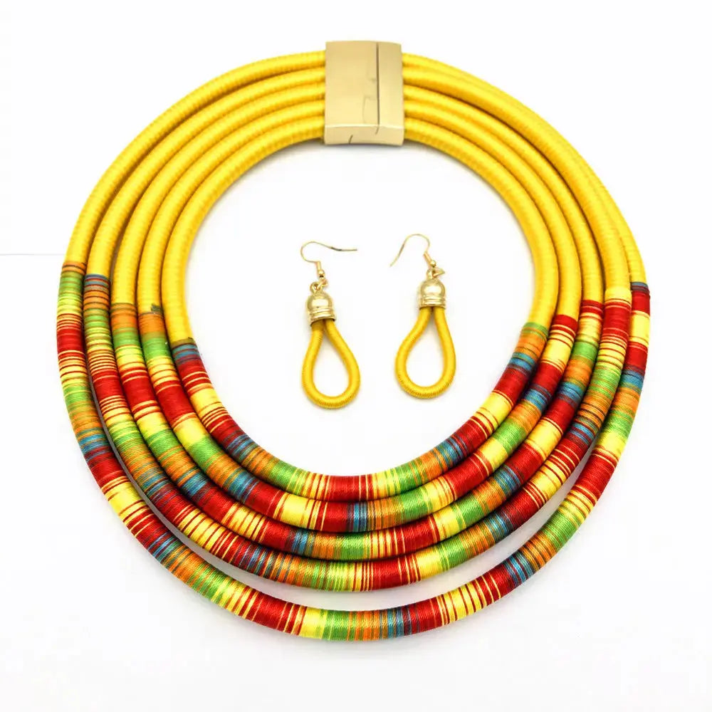 Lovcia African Multilayer Choker Necklaces Earrings Jewellery Sets-Necklaces-Yellow-Yellow