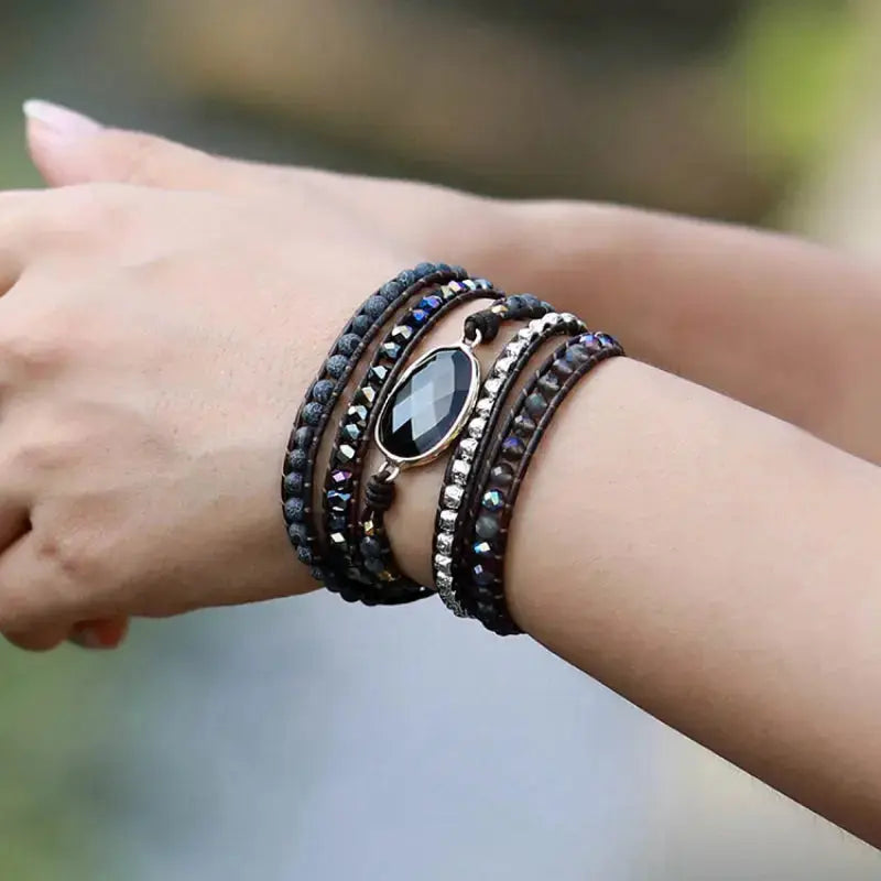 Lovcia Agate Beaded Bracelet-Bracelets-Black-One Size-Black