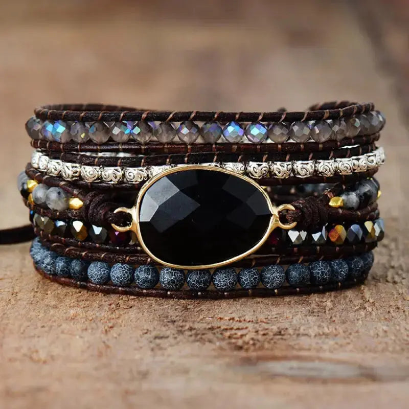 Lovcia Agate Beaded Bracelet-Bracelets-Black-One Size-Black