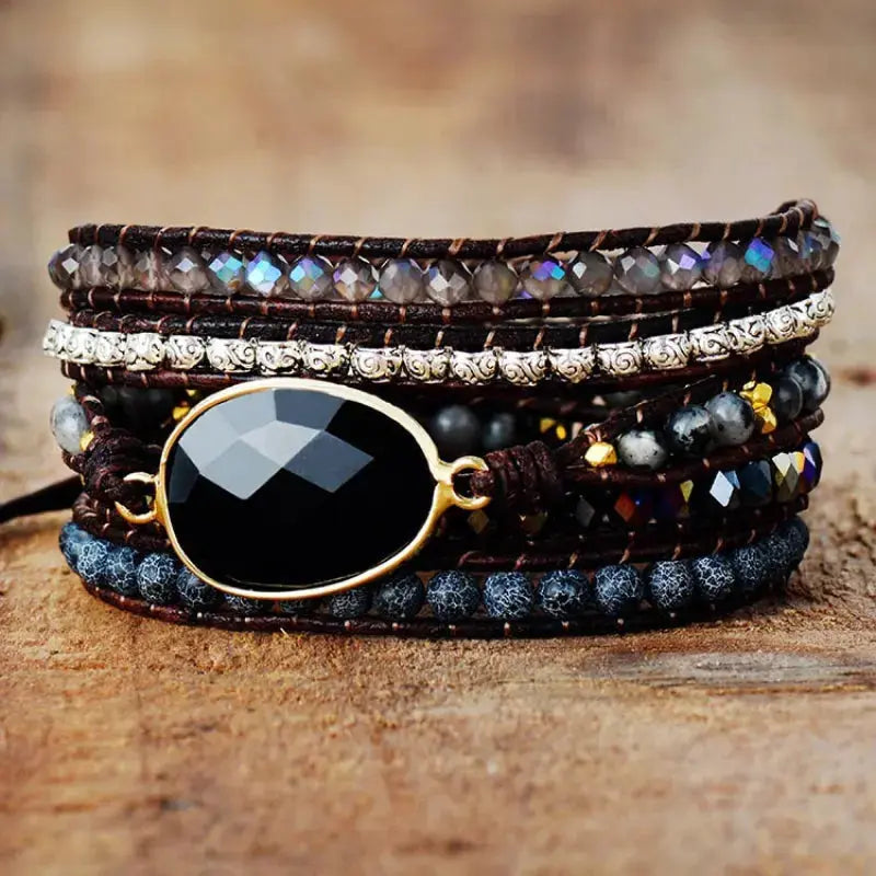 Lovcia Agate Beaded Bracelet-Bracelets-Black-One Size-Black