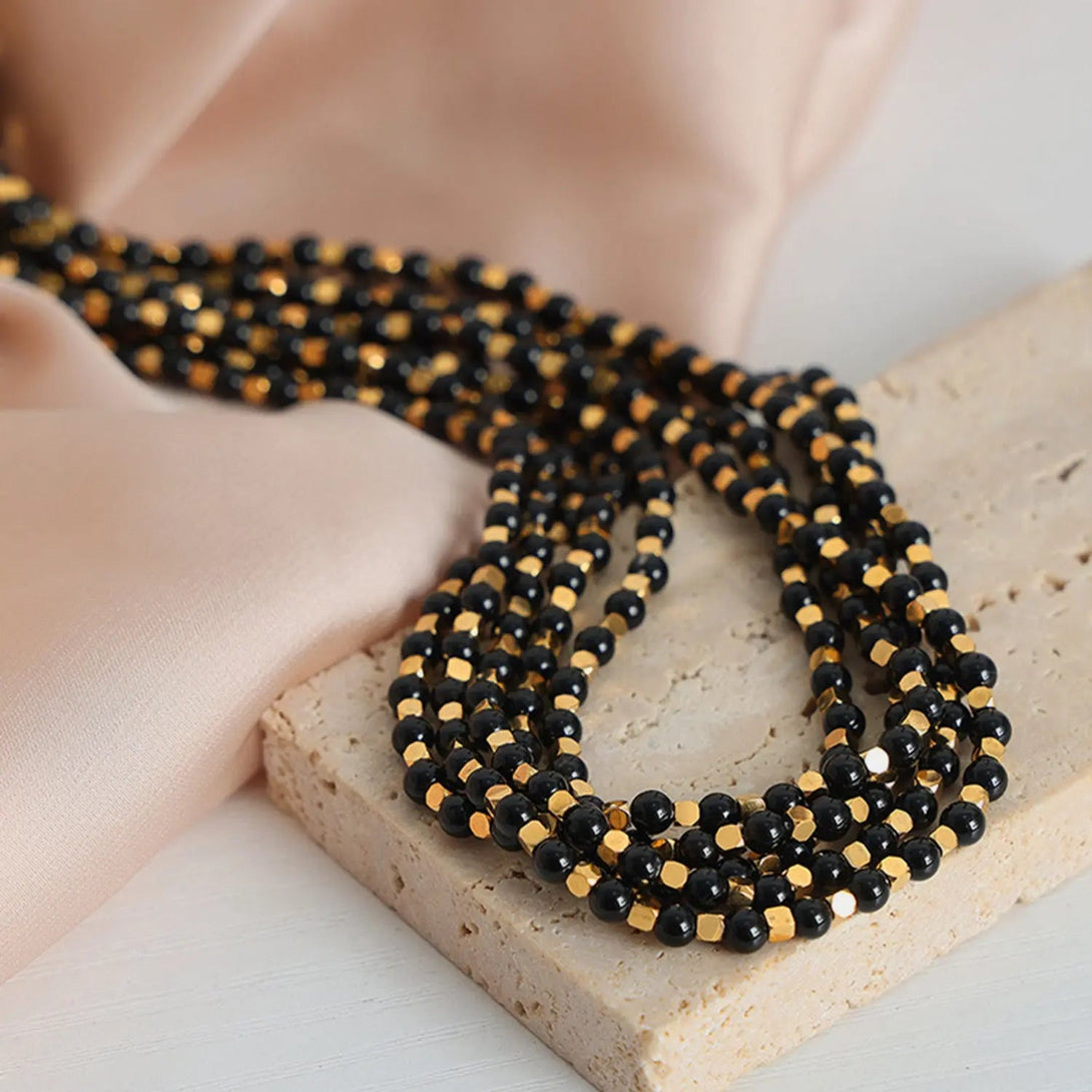 Lovcia Agate Beaded Titanium Steel Necklace-Necklaces-Gold-One Size-Gold