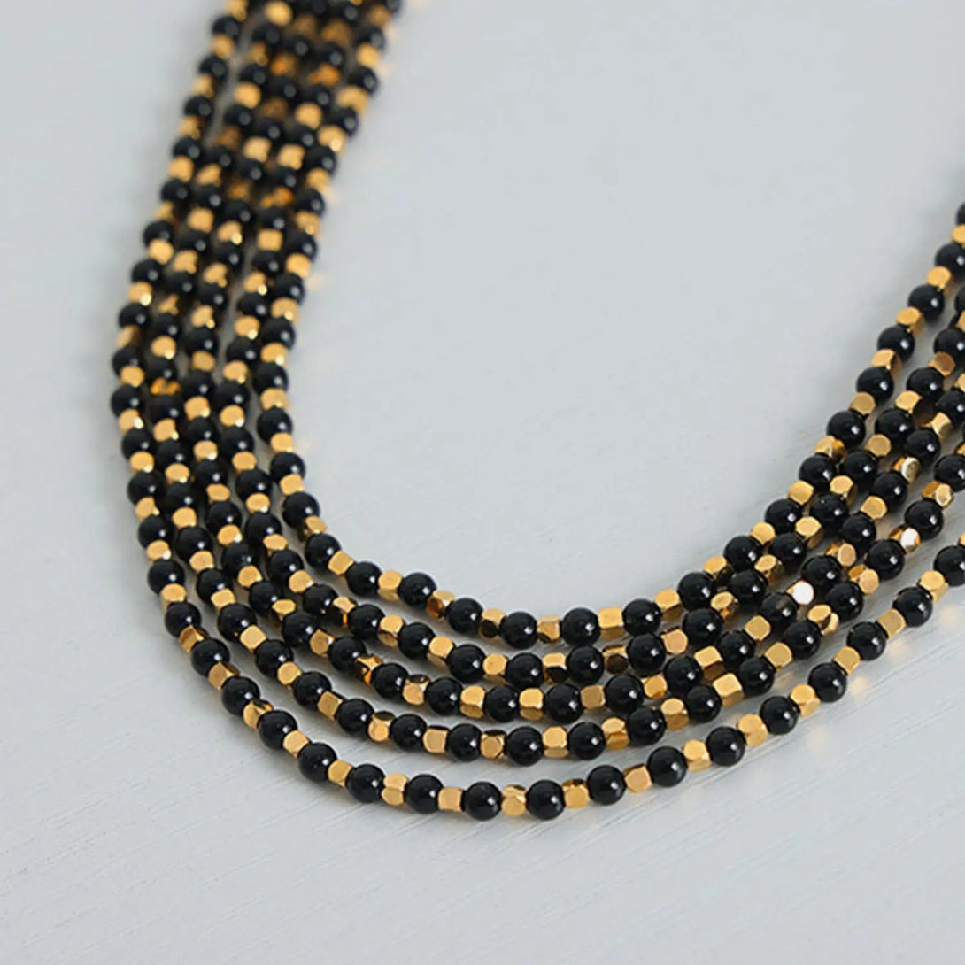 Lovcia Agate Beaded Titanium Steel Necklace-Necklaces-Gold-One Size-Gold