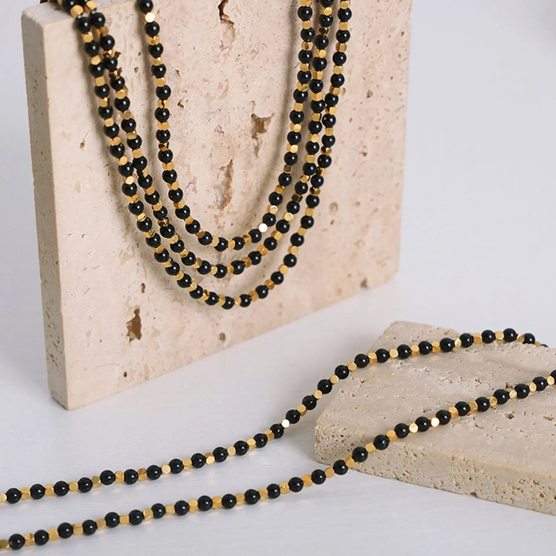 Lovcia Agate Beaded Titanium Steel Necklace-Necklaces-Gold-One Size-Gold