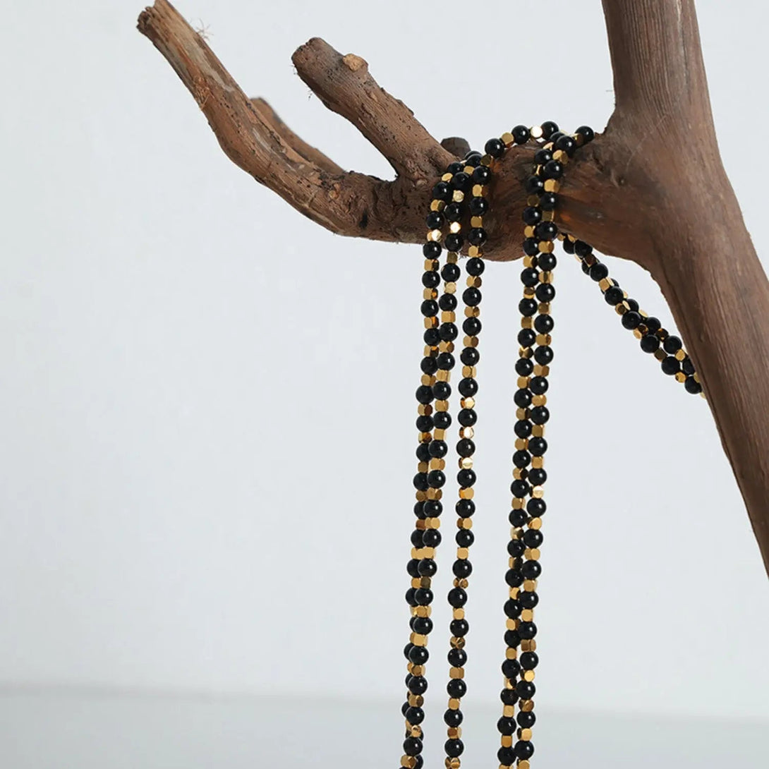 Lovcia Agate Beaded Titanium Steel Necklace-Necklaces-Gold-One Size-Gold