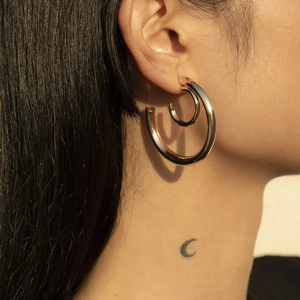 Lovcia All-match Double Layer Half Circle Geometric Metal Earrings Women-Earrings-Gold-Gold
