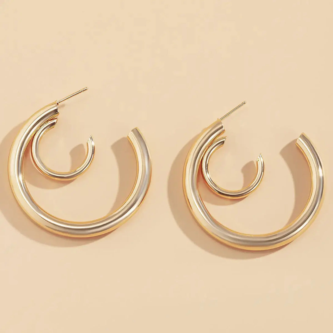 Lovcia All-match Double Layer Half Circle Geometric Metal Earrings Women-Earrings-Gold-Gold