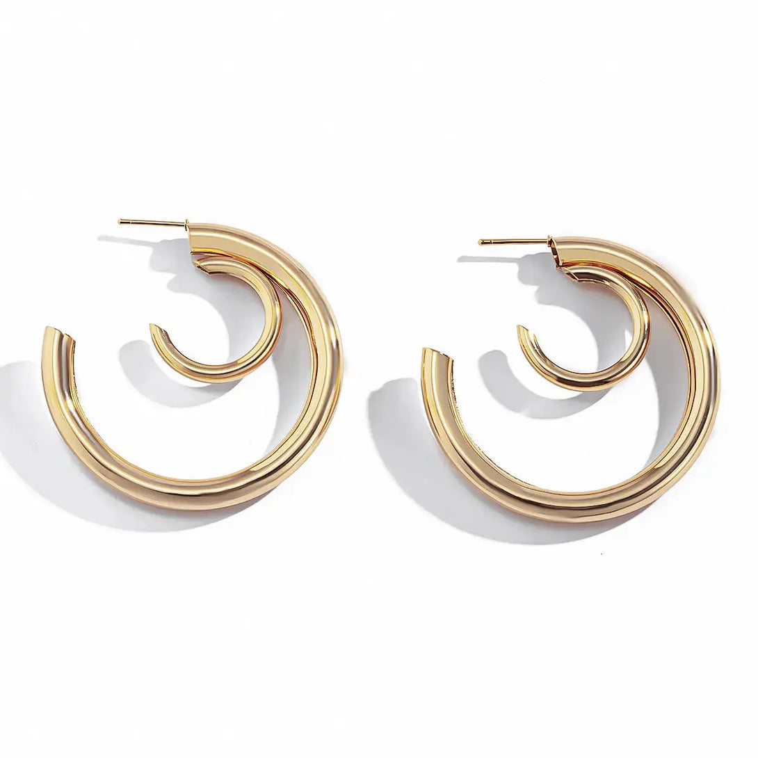 Lovcia All-match Double Layer Half Circle Geometric Metal Earrings Women-Earrings-Gold-Gold