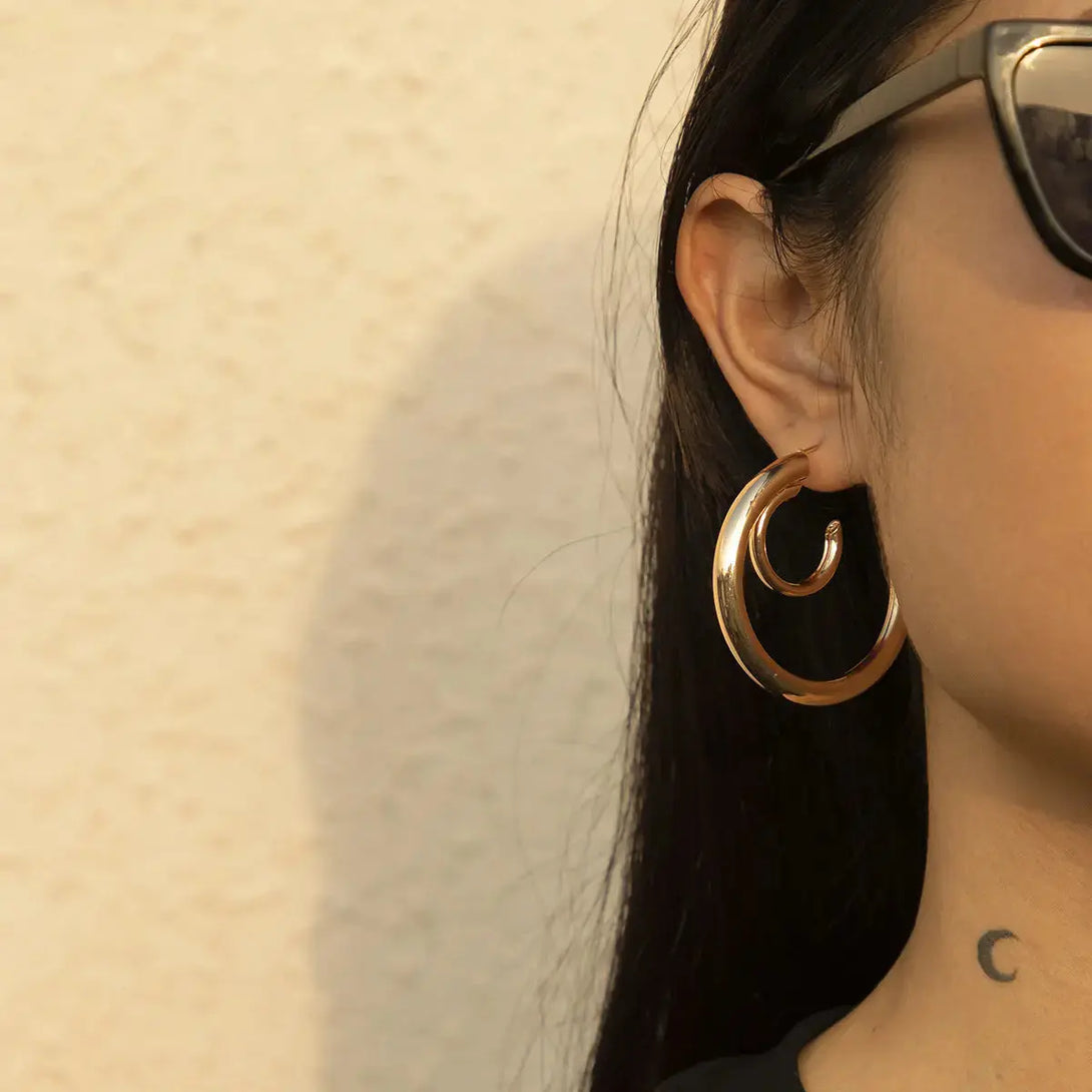 Lovcia All-match Double Layer Half Circle Geometric Metal Earrings Women-Earrings-Gold-Gold