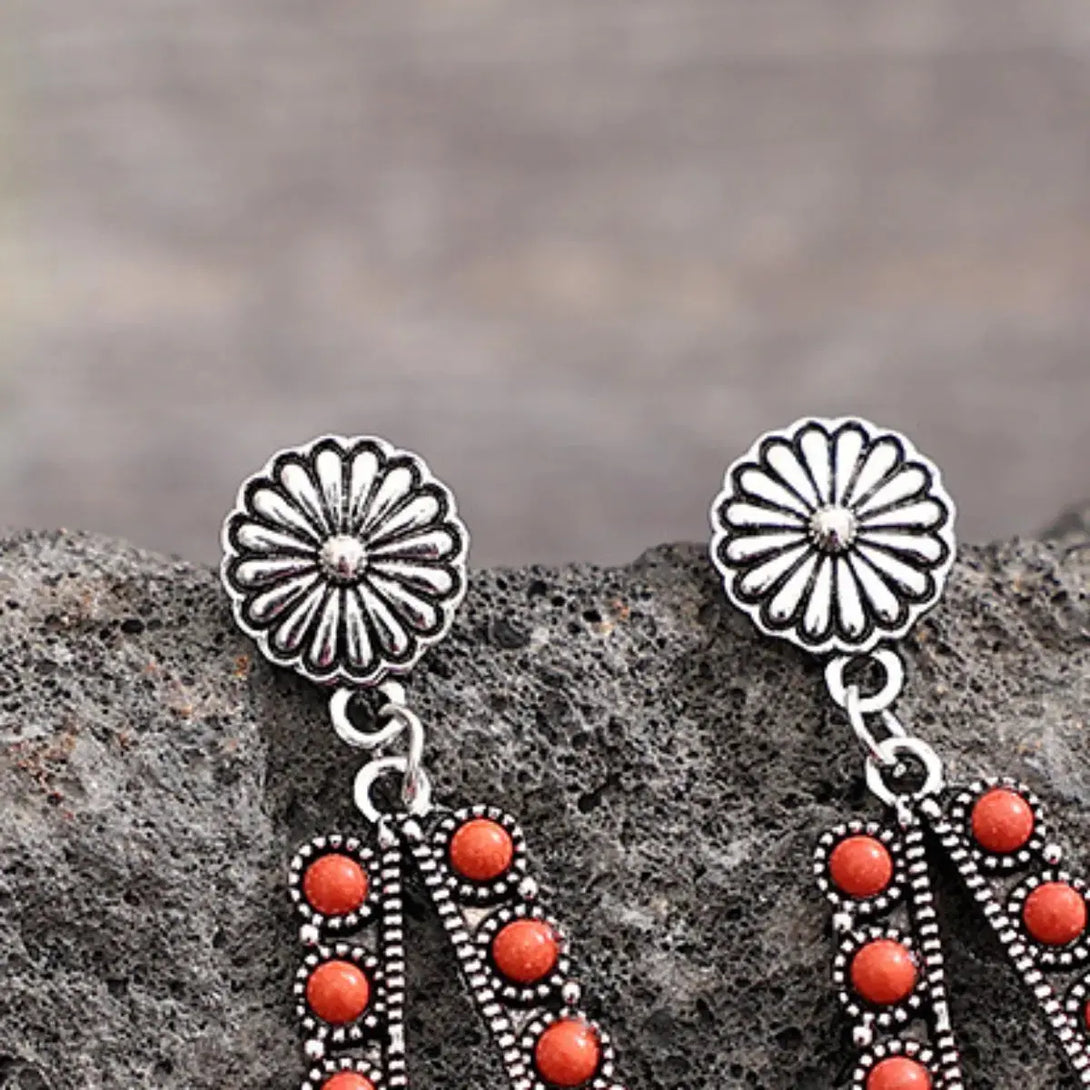 Lovcia Alloy Beaded Teardrop Earrings-Earrings-Red-One Size-Red