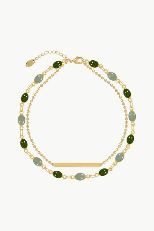 Lovcia Alloy Double-Layered Bracelet-Bracelets-Gold/Green-One Size-Gold/Green